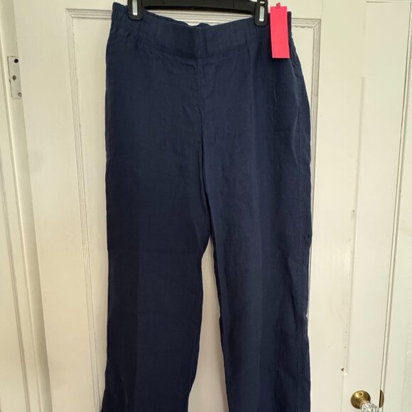 Lilly Pulitzer 31" Deri Linen Palazzo Pant in True Navy - Picture 2 of 6